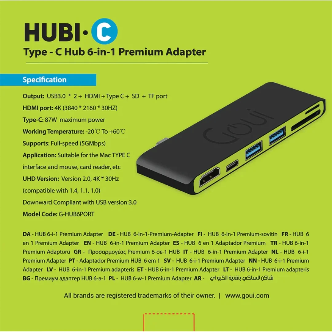 Goui Hubi Adaptateur Multiport USB-C 6-en-1